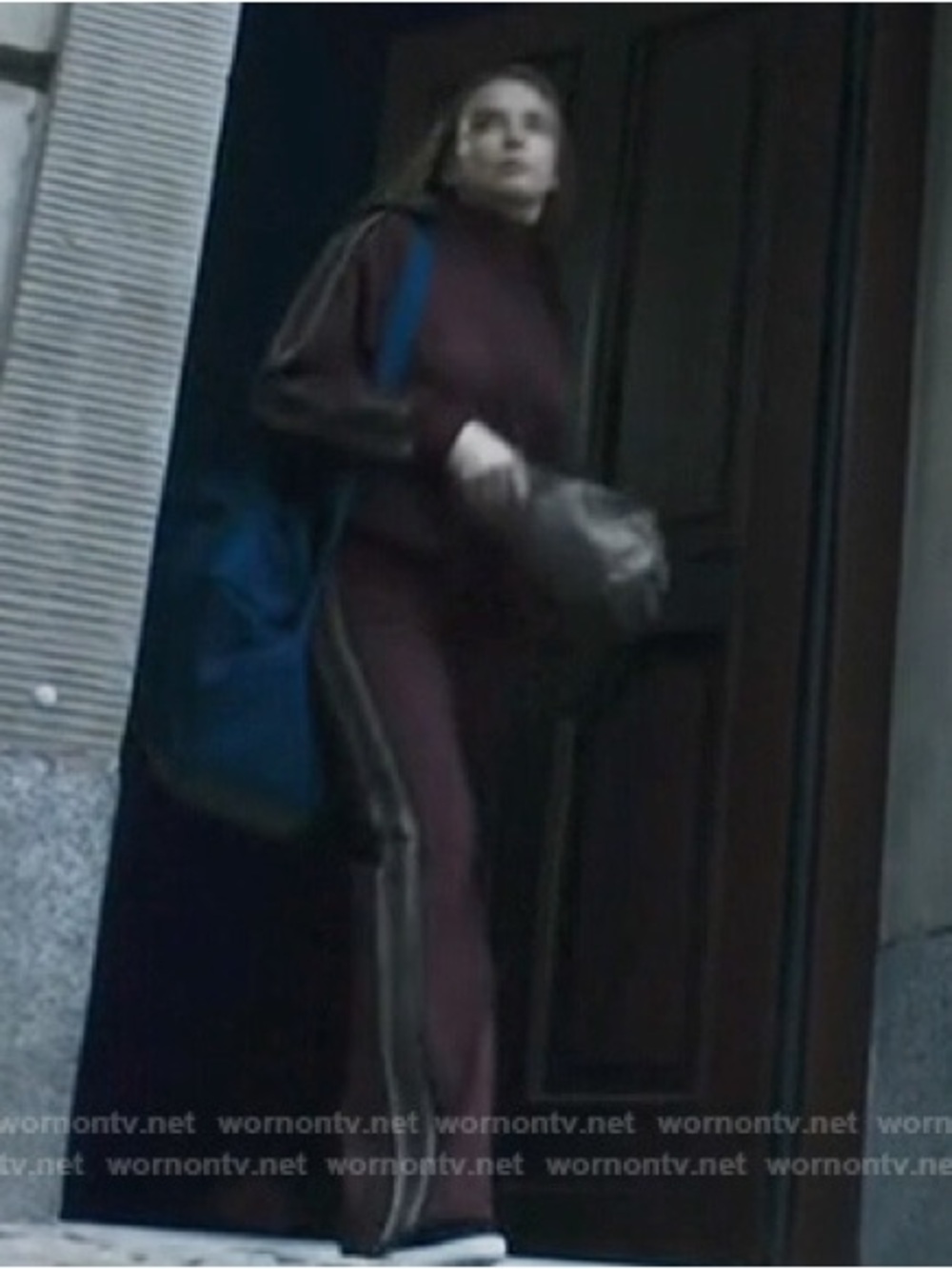 Villanelle Marc Jacobs Burgundy Track Jacket with Brown & Black Shoulder Stripes